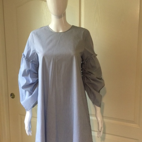 TIBI Satin Poplin trapeze Dress ELLIOT STRIPE Blue - Picture 3 of 8